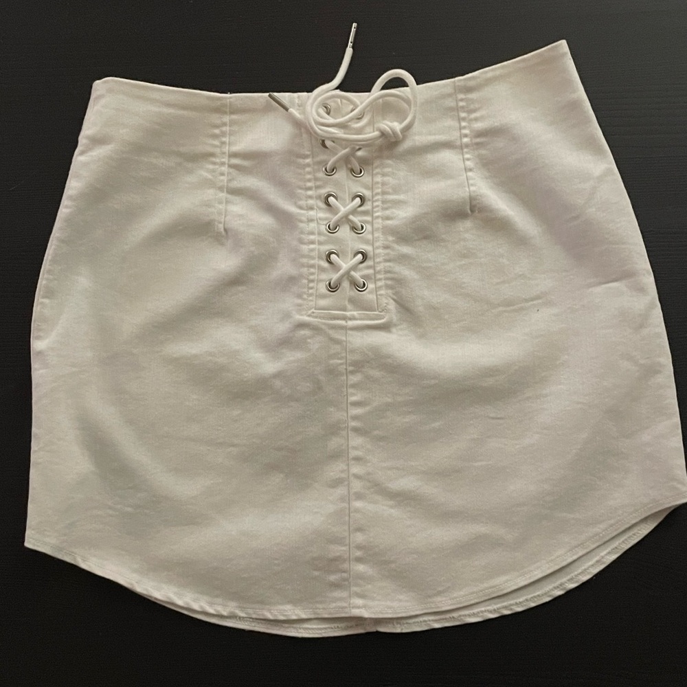 White Lace-Up Jean Skirt